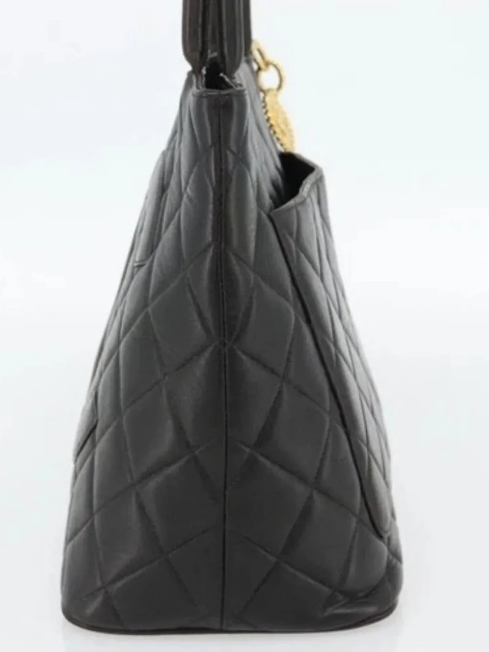 CHANEL Matelasse Reprint Tote Bag Lamb Skin Black Gold CC Auth 181711A